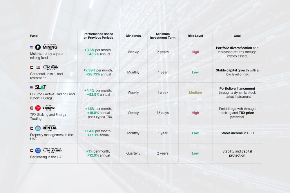 Regolith Funds: Comparing Investment Strategies. We’ve gathered all the key parameters of our funds in one table