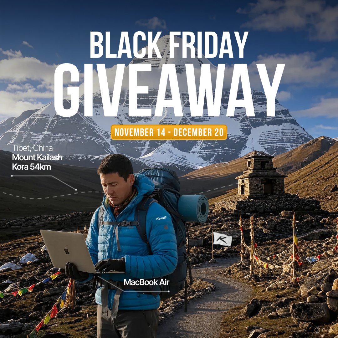 Regolith Black Friday — Win MacBook Air M4 and a once-in-a-lifetime journey: 54 km kora around the sacred Mount Kailash