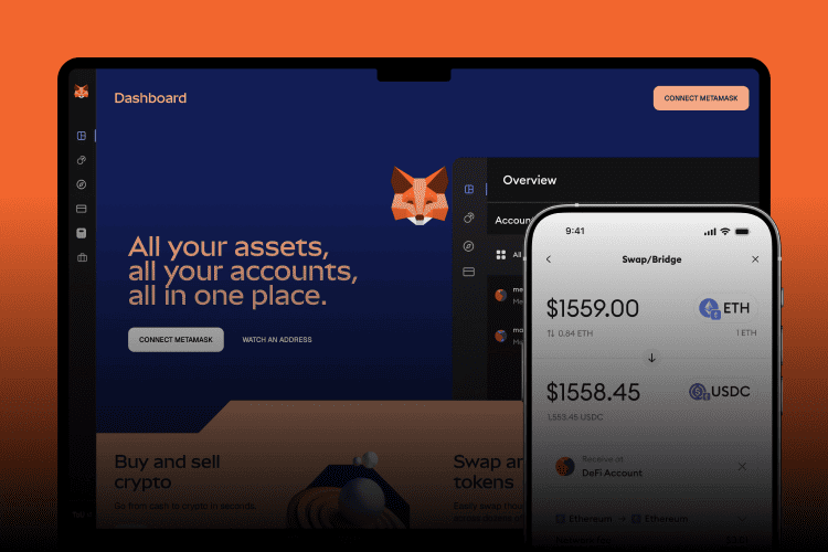 MetaMask – самый популярный Web3-кошелек: интерфейс на десктопе и обмен токенов ETH–USDC на мобильном