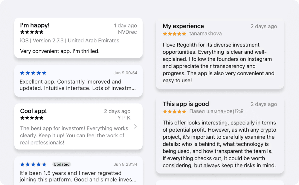 A collage of Regolith app reviews on the App Store