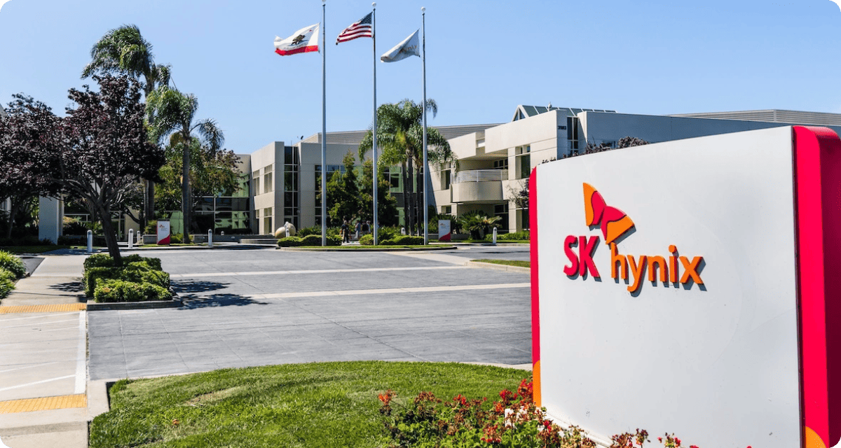 SK hynix office building with the company sign at the entrance