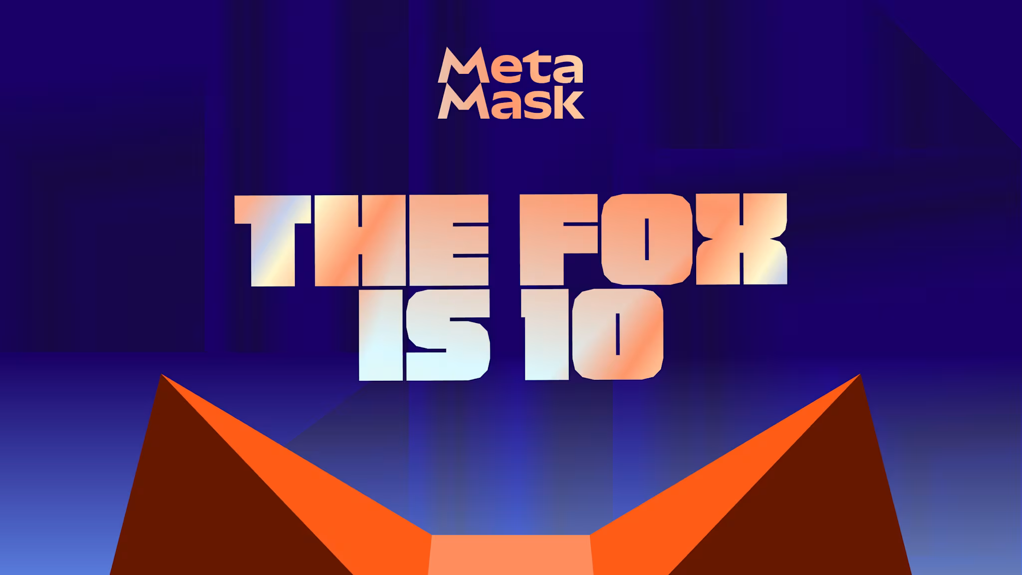 MetaMask anniversary illustration featuring the text "The Fox Is 10."