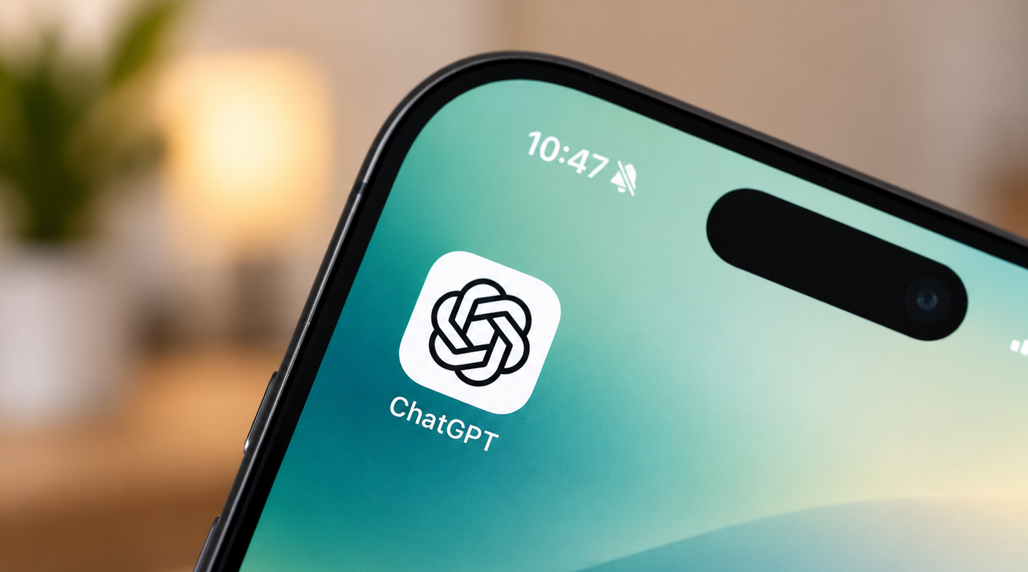 Иконка ChatGPT на экране смартфона крупным планом.