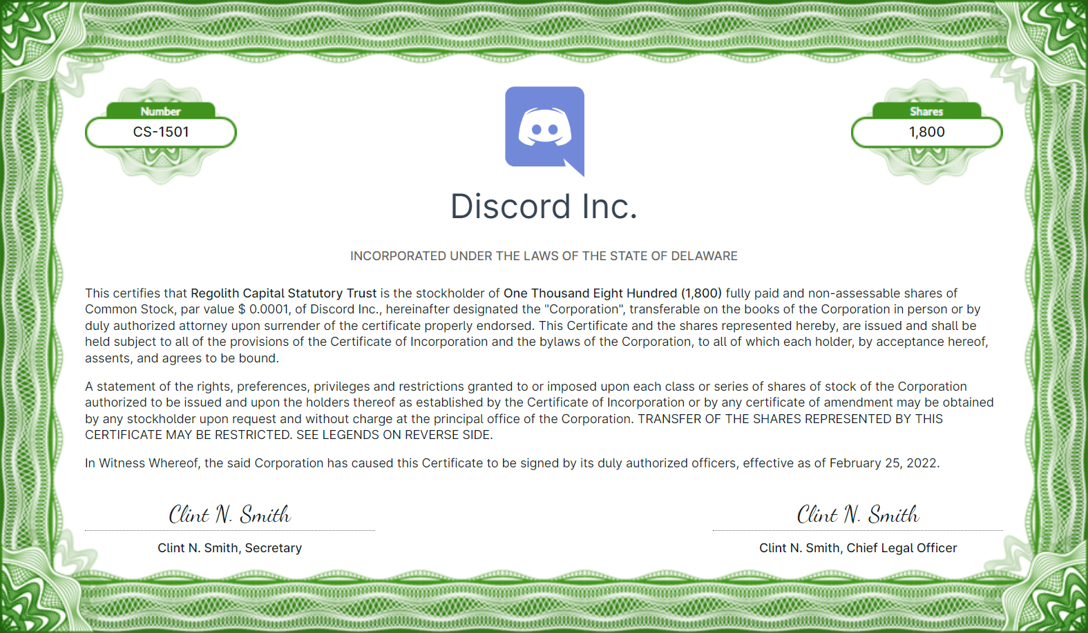 Сертификат Discord от 25.02.2022