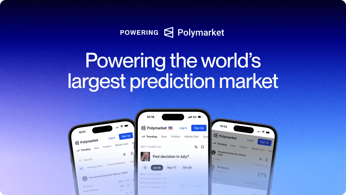 Polymarket promo with the app interface – "the world's largest prediction market".